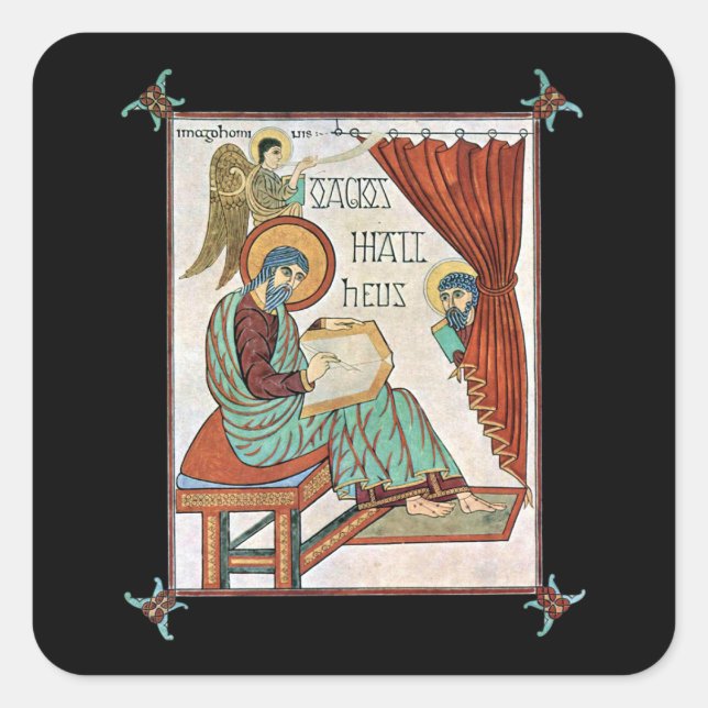 Matthew From Lindisfarne Medieval Manuscript Square Sticker (Front)