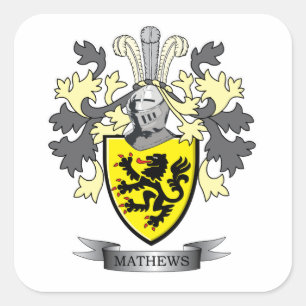 Matthews Family Crest Coat of Arms Square Sticker