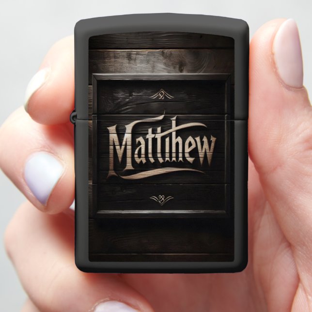 Matthew's Name In Wood Zippo Lighter (In Hand)