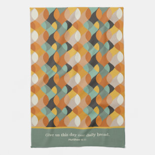 Matthey 7:11 Give us this day Retro Ovals Kitchen Towel