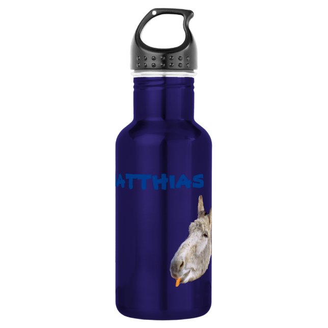 Matthias Name With A Donkey, Water Bottle (Front)