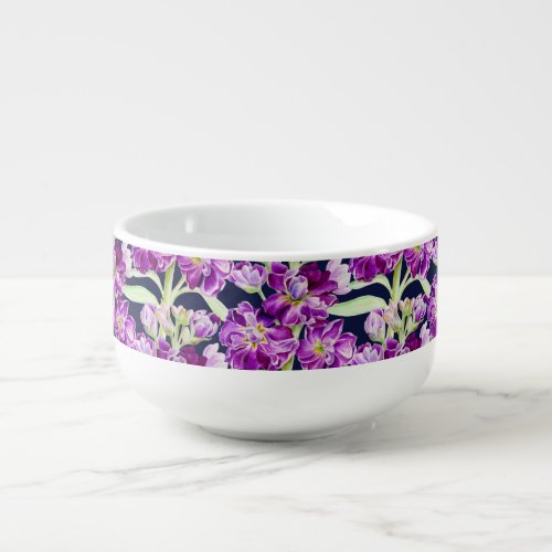 Matthiola stock purple flower watercolor art soup mug