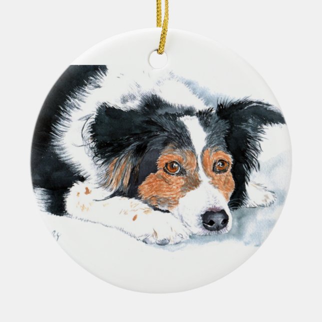 Mattie the Border Collie Ceramic Ornament (Front)
