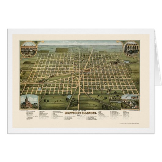Mattoon, IL Panoramic Map - 1884 Cards (Front Horizontal)