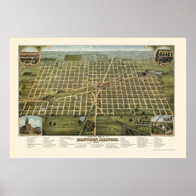 Mattoon, IL Panoramic Map - 1884 Poster (Front)