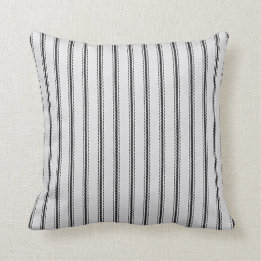 "Mattress Ticking" Black & Silver-White Stripe Throw Pillow