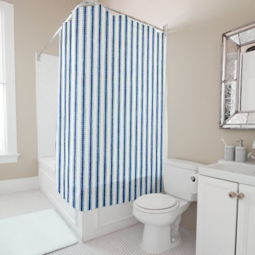Mattress_Tickingc Blue_White Shower Curtain