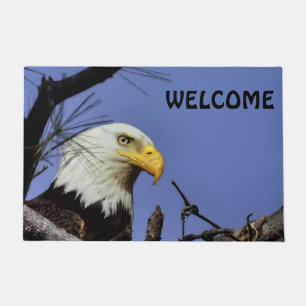 Mature Male Bald Eagle Close Up Head Shot Doormat