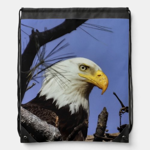 Mature Male Bald Eagle Close Up Head Shot Drawstring Bag
