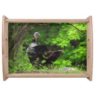 Mature Male Wild Turkey Thanksgiving -Give Thanks Serving Tray