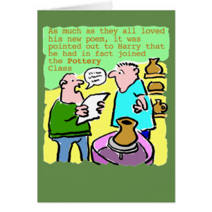 Mature Student Reads a Poem in the Pottery Class Cards
