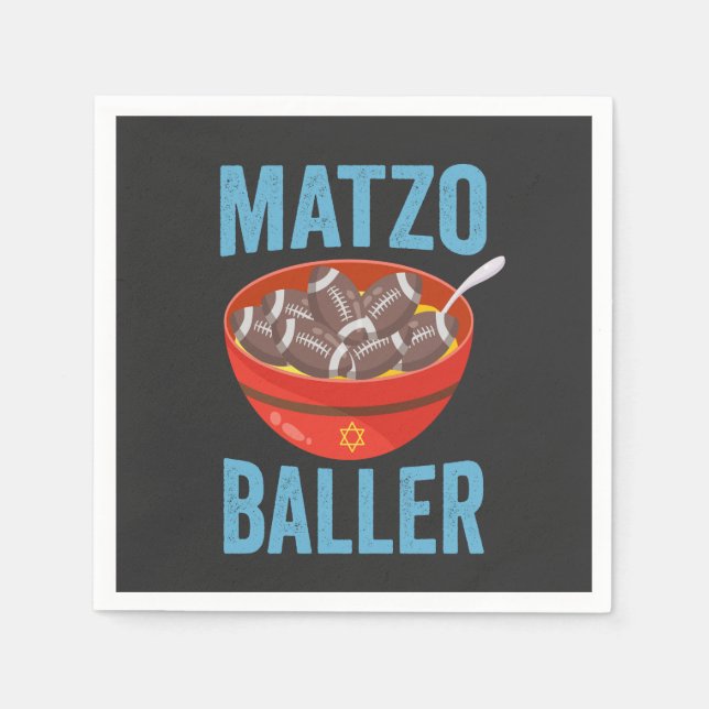 Matzo Baller Funny Football Hanukkah Rugby Gift  Napkins (Front)