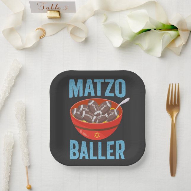 Matzo Baller Funny Football Hanukkah Rugby Gift Paper Plates (Wedding)