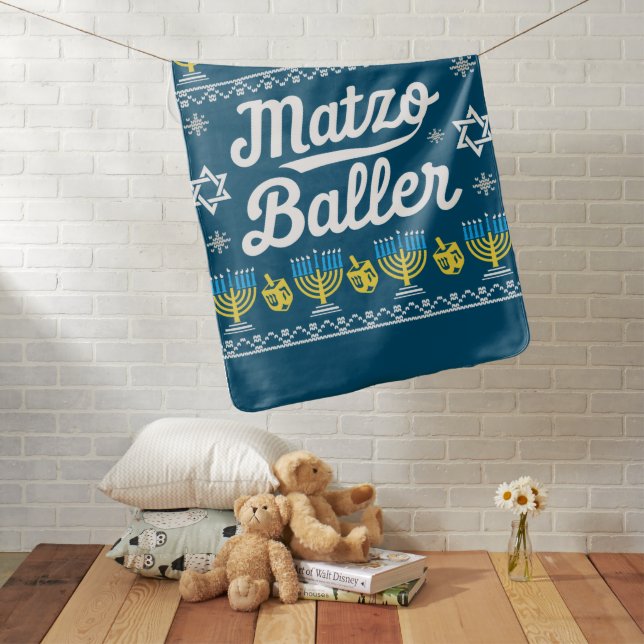 Matzo Baller Long Sleeve Funny Hanukkah Gifts Baby Blanket (In Situ)