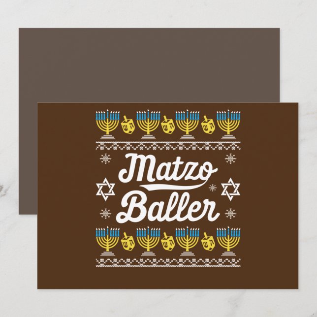Matzo Baller Long Sleeve Funny Hanukkah Gifts Invitation (Front/Back)