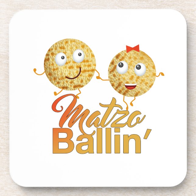 Matzo Ballin'. Passover, Pesach Seder Beverage Coaster (Front)
