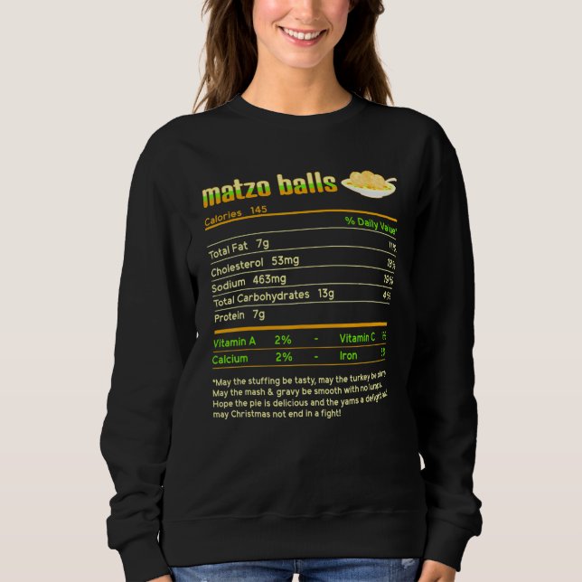 Matzo Balls Nutrition Facts Jewish Hanukkah Christ Sweatshirt (Front)