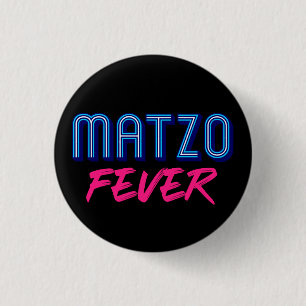Matzo Fever Blue Pink 70s Disco Slogan Jewish Button