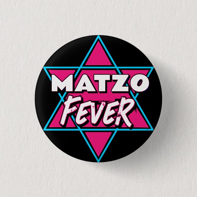 Matzo Fever Blue Pink 70s Disco Star Jewish Button (Front)