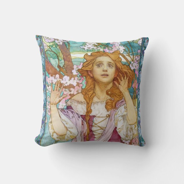 Maud Adams as Joan of Arc, Mucha Throw Pillow (Front)