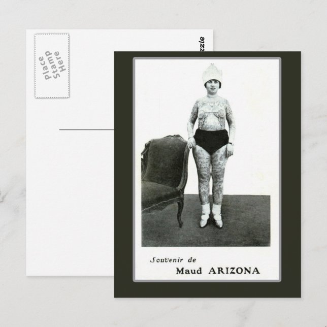 黄昏の美男 美女 ANTIQUE POSTCARD COLLECTION Maud Arizona, Tattooed Wonder Lady Postcard | Zazzle
