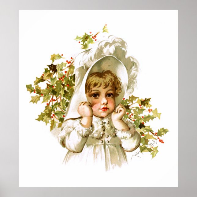 Maud Humphrey: Autumn Girl with Holly Poster (Front)