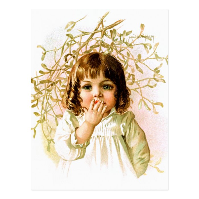 Maud Humphrey Winter Girl under Mistletoe Postcard