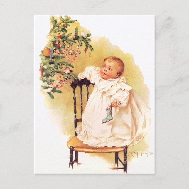 Maud Humphrey's Little Christmas Girl Holiday Postcard (Front)