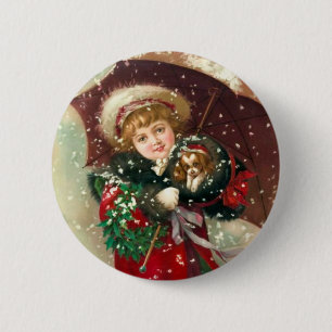 Maud Humphrey's Winter Girl with dog Pinback Button