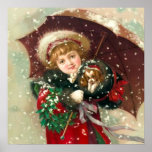 Maud Humphrey's Winter Girl with dog Poster<br><div class="desc">Decorate your wall with a beautiful vintage Christmas poster,  illustrated by the American artist,  illustrator and watercolorist Maud Humprhey the mother of actor Humphrey Bogart.</div>