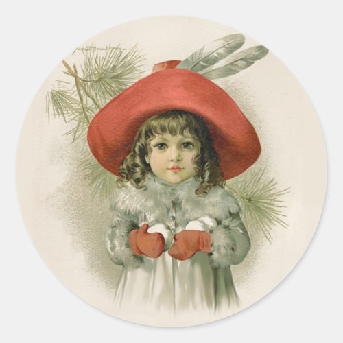 Maude Humphrey Girl and Snowballs Classic Round Sticker