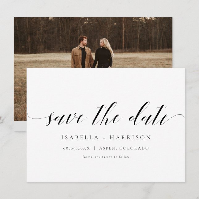 MAUDE | Minimalist Script Photo Save the Date Invitation (Front/Back)