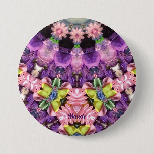 MAUDE ~ Purple Pink Green Yellow BLING  Button (Front)