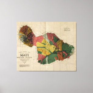 Maui, 1885, Vintage Antiquarian Hawaii Map Canvas Print