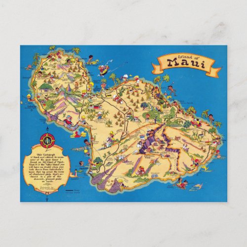 Maui Funny Vintage Map Postcard