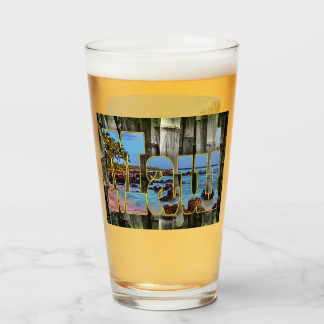 Maui graphics and Lava Rocks at Dusk, Beer Glass (Front Filled)