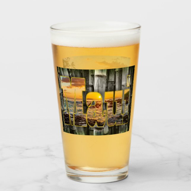 Maui graphics, bamboo & Pa'ako Beach, Beer Glass (Front Filled)