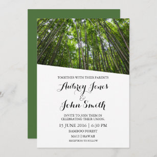 Stephanie & David's Tropical Bamboo Scroll Wedding Invitation