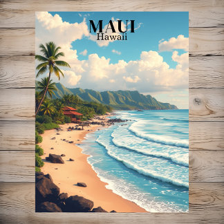 Maui Hawaii Beach Vintage Travel Postcard