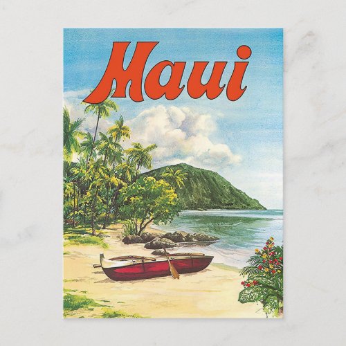 Maui Hawaii boats on the beach vintage travel Postcard