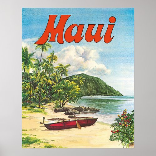 Maui Hawaii boats on the beach vintage travel Poster