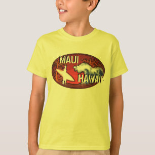 Maui Hawaii boys yellow surfer waves art tee