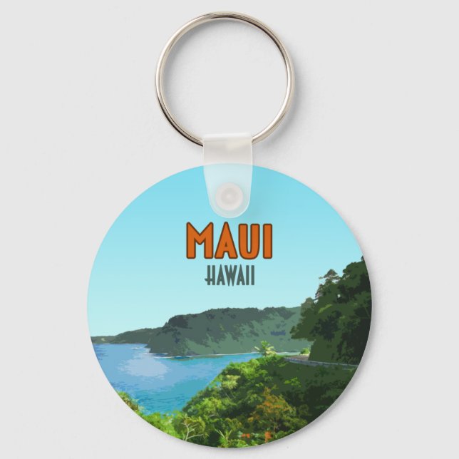 Maui Hawaii Coast Hana Road Vintage Keychain (Front)