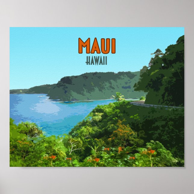 Maui Hawaii Coast Hana Road Vintage Poster (Front)