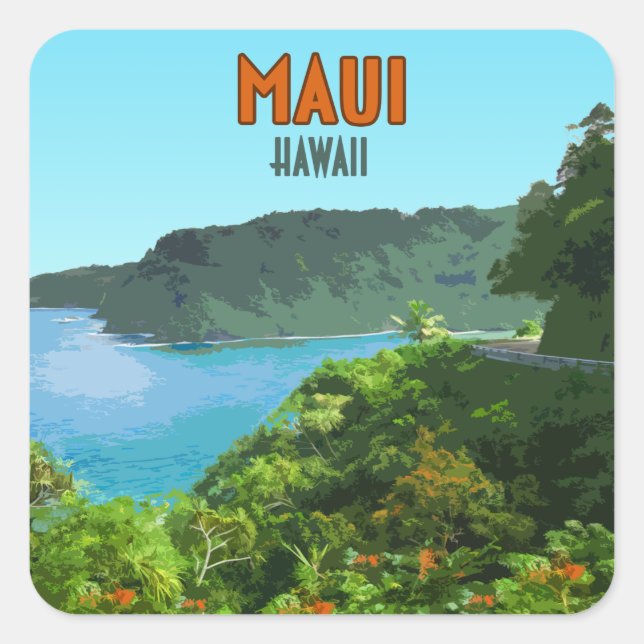 Maui Hawaii Coast Hana Road Vintage Square Sticker (Front)