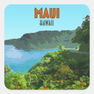 Maui Hawaii Coast Hana Road Vintage Square Sticker