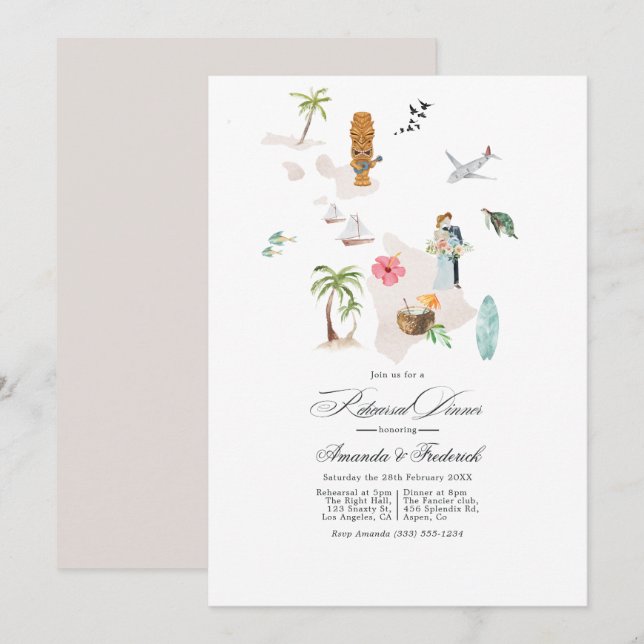 Maui - Hawaii Destination Wedding Rehearsal Dinner Invitation (Front/Back)