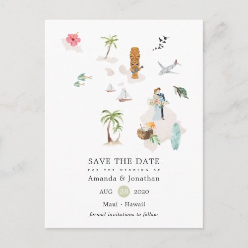 Maui _ Hawaii Destination Wedding Save the Date Announcement Postcard