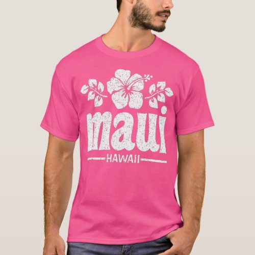 Maui Hawaii Flowers Distressed Print T_Shirt