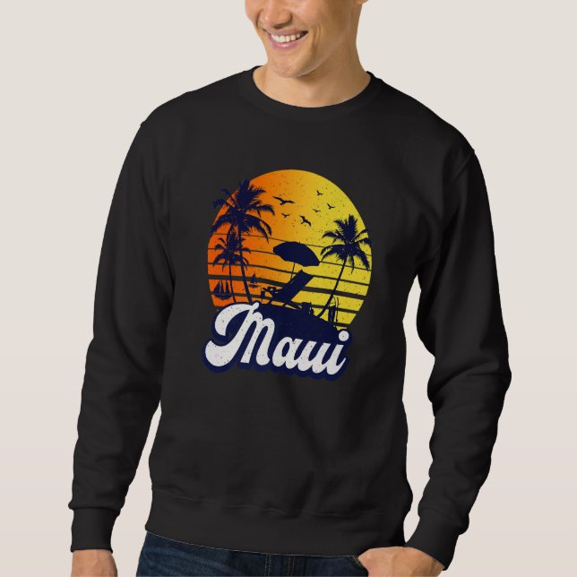 Maui Hawaii Hawaiian Sunset Beach Retro Premium Sweatshirt (Front)